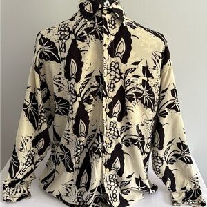 VINTAGE Guess By Georges Marciano 80s Women's Button Down Shirt Sz:2 Black&Cream